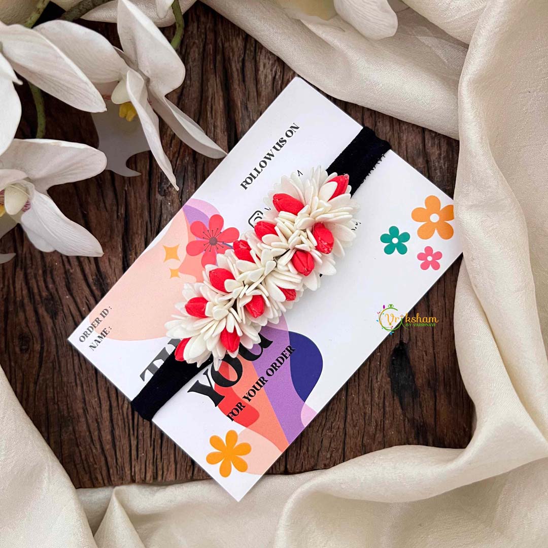 Vriksham Red And White Jasmine Flower Baby Headband Flower Accessories-KH1394