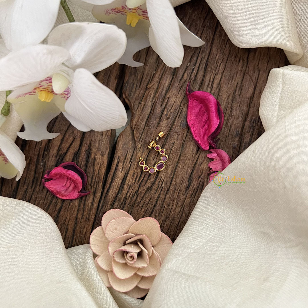 Vriksham oval Round style Naths/Nose pin-Red-G18690