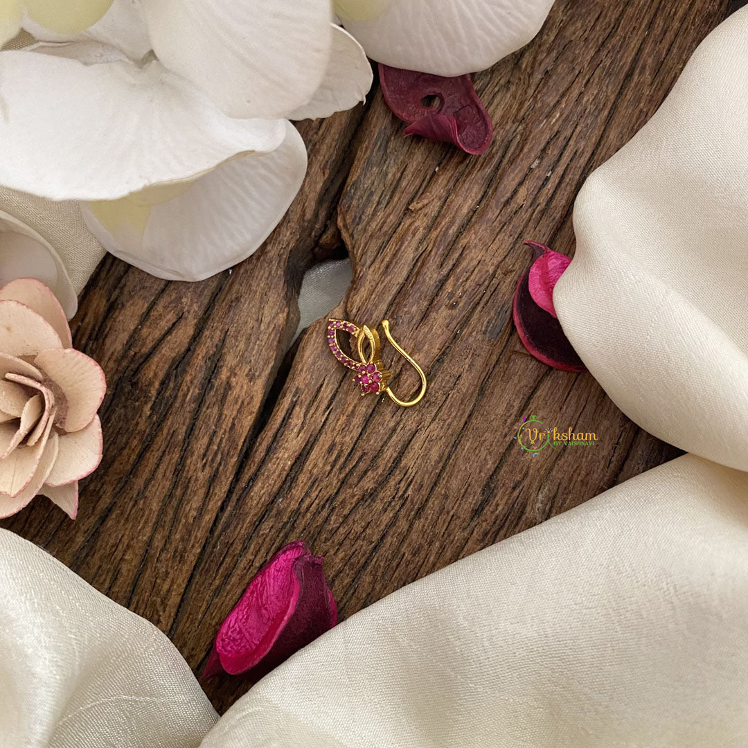 Vriksham Floral Leaf AD Stone Nath/Nose pin-Red-G17376