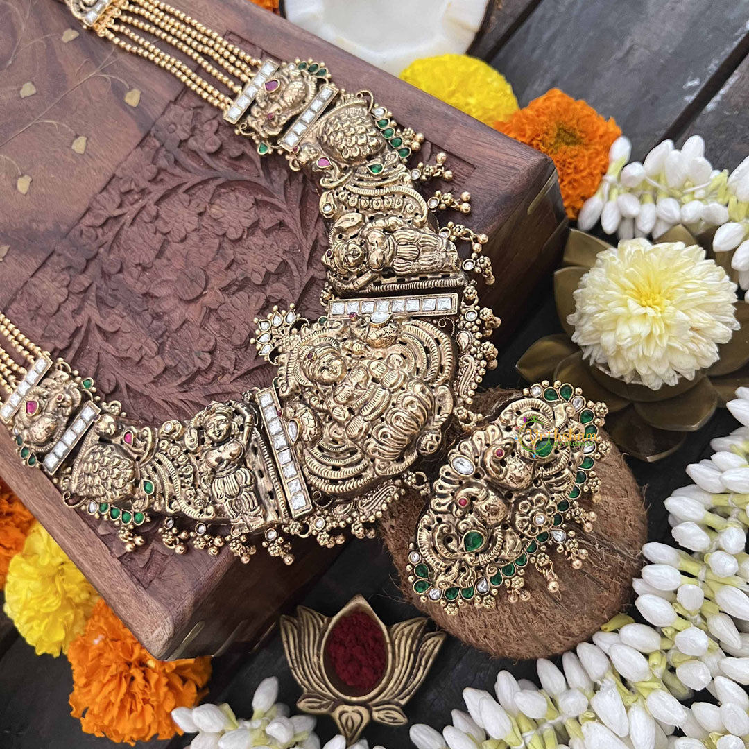 Vriksham Godess Lakshmi With Elegant Peacock Style 1 gm Gold Long Neckpiece-G20305
