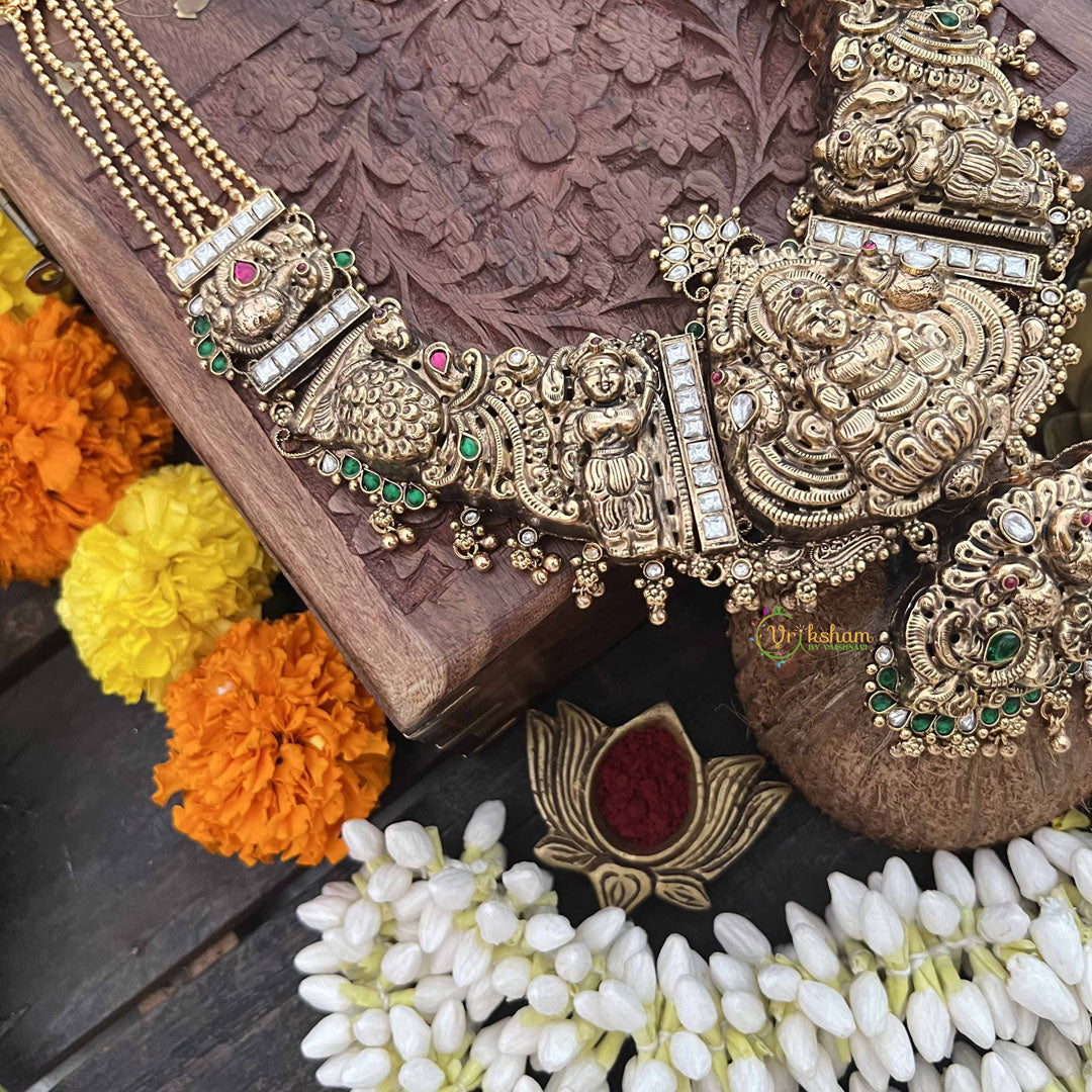 Vriksham Godess Lakshmi With Elegant Peacock Style 1 gm Gold Long Neckpiece-G20305