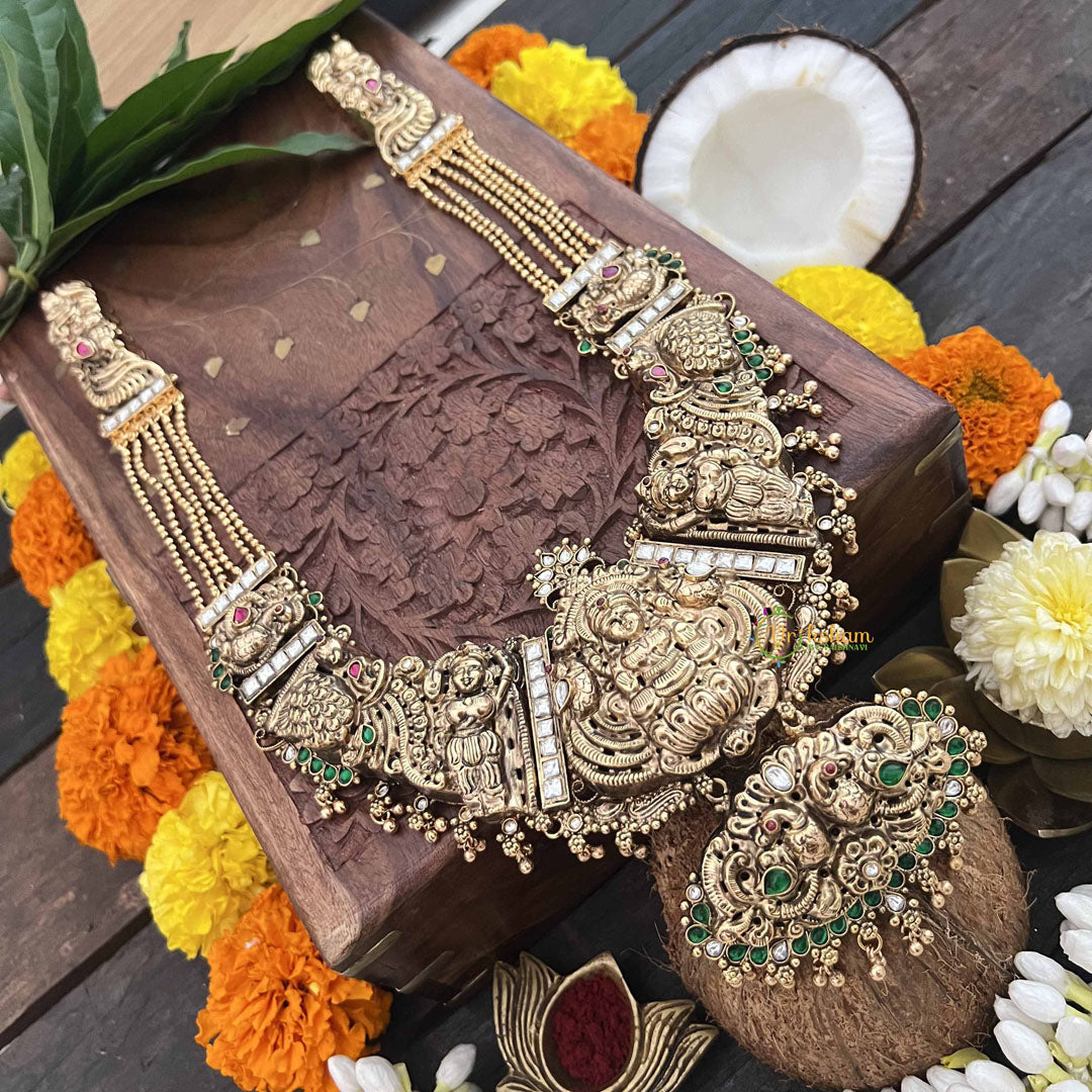 Vriksham Godess Lakshmi With Elegant Peacock Style 1 gm Gold Long Neckpiece-G20305