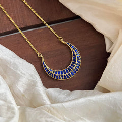 Fancy Jadau Kundan Half Moon Pendant Chain-Blue-J2272