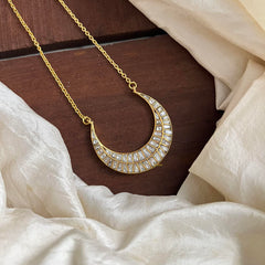 Fancy Jadau Kundan Half Moon Pendant Chain-White-J2269