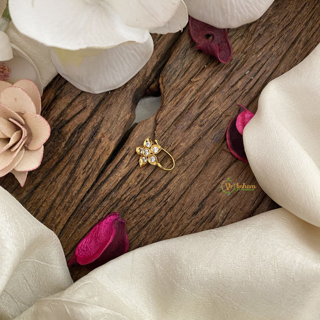 Vriksham Elegant Floral AD Stone Nath/Nose pin-White-G17356