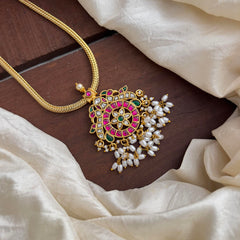 Unique Jadau Kundan Floral Pendant Chain-Rice Pear-J2227