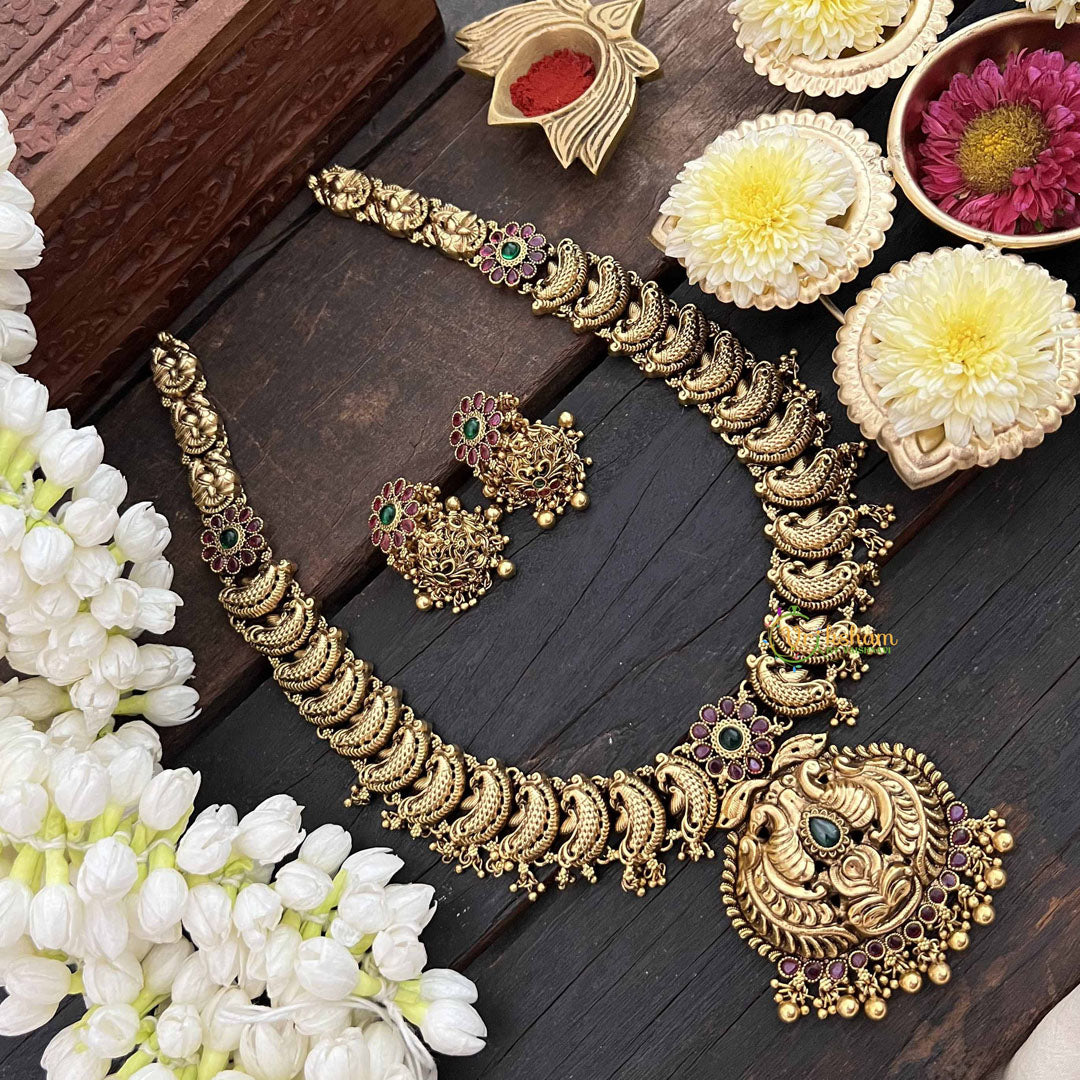 Vriksham Dual Peacock Style Gold Look Long Neckpiece-G21085
