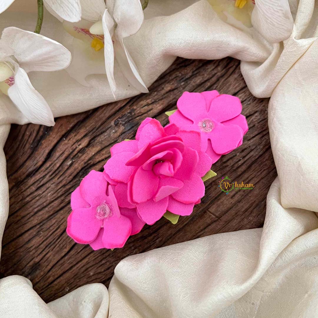 Vriksham Handmade Deep Pink  Rose Hair Clip Flower Accessories-KH1347