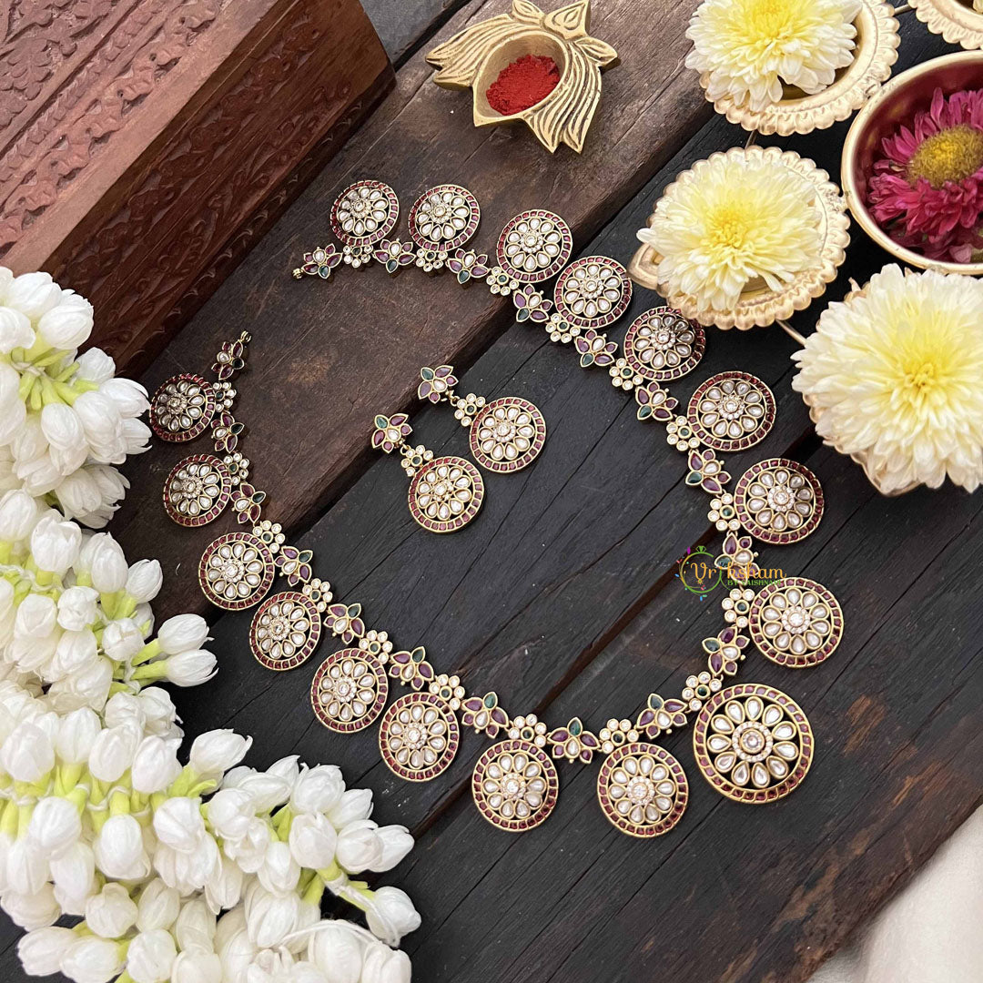 Vriksham Elegant Bridal Gold Plated Floral Coin-Red White & Green-G21086