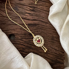 Red Stone Gold Look Alike Palakka Neckpiece-SIngle Pendant-G13282