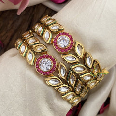 Vriksham Unique Gold Look Alike Kundan Bangle-Screw Type Bangles-Leaf-G16503