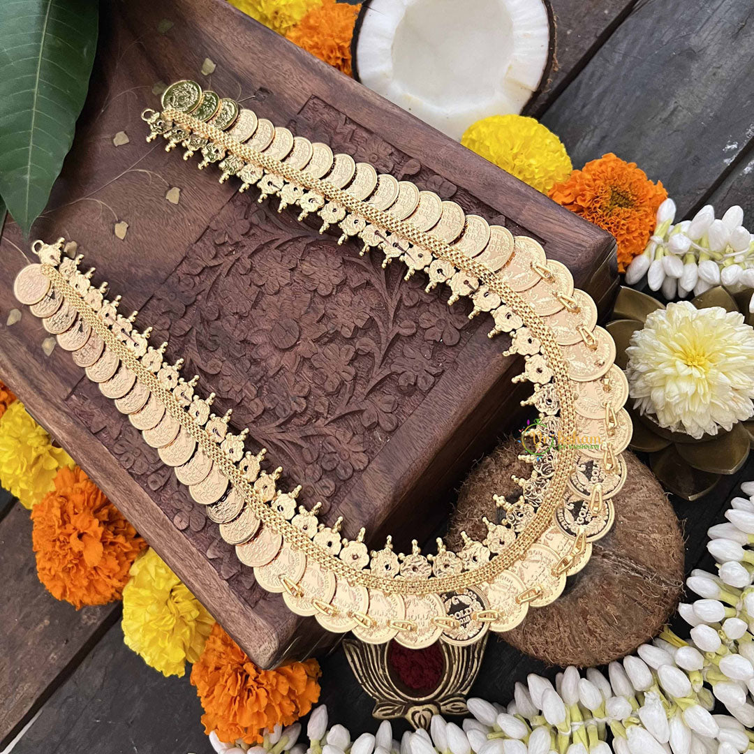 Vriksham Designer Lakshmi Coin Red Kundan Leaf Style 1 gm Gold Neckpiece-G20298