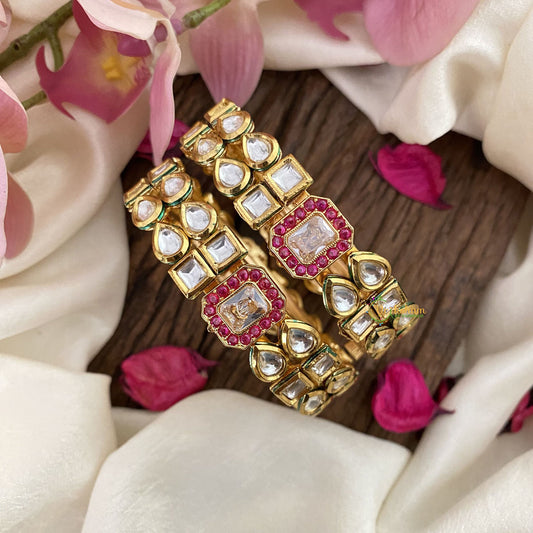 Vriksham Exquisite Kundan Bangle-Screw Type Bangles-Pink-G16504