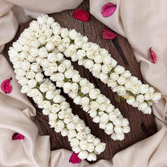 Vriksham Traditional White Mallipoo Triple Row Hair Garland Flower Accessories-KH1324
