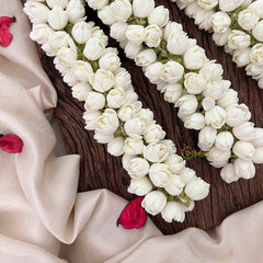 Vriksham Traditional White Mallipoo Triple Row Hair Garland Flower Accessories-KH1324