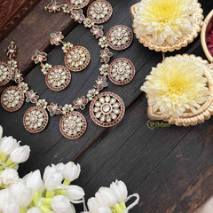 Vriksham Gold Plated AD Floral Coin Short Neckpiece-Red White & Green-G21066