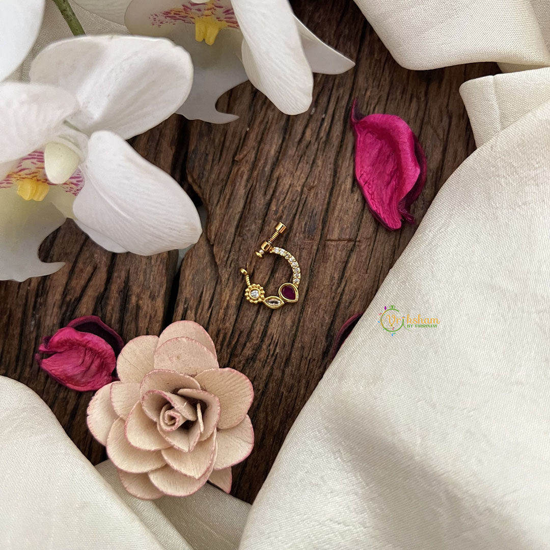 Vriksham Designer Round Naths/Nose pin-Red White-G18710