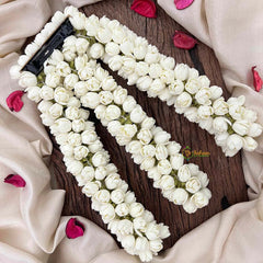Vriksham Traditional White Mallipoo Triple Row Hair Garland Flower Accessories-KH1324