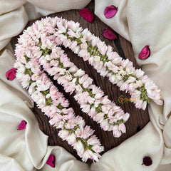 Vriksham Traditional White Pink Mallipoo Triple-Row Hair Garland Flower Accessories-KH1327