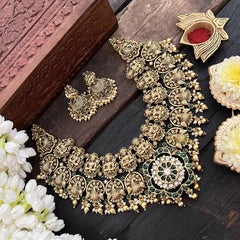 Vriksham Premium Bridal Lakshmi With Peacock Floral Pendant Short Neckpiece-G21089