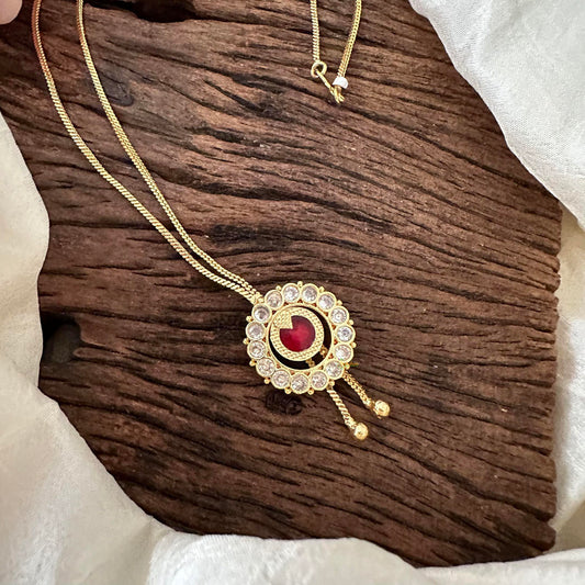 Red Stone Single Round Palakka Pendant Neckpiece-G13279