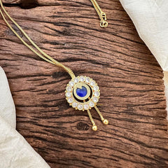 Blue Stone Single Round Palakka Pendant Neckpiece-G13280