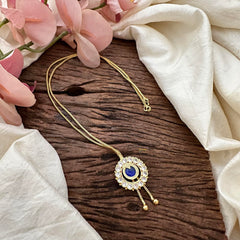 Blue Stone Single Round Palakka Pendant Neckpiece-G13280