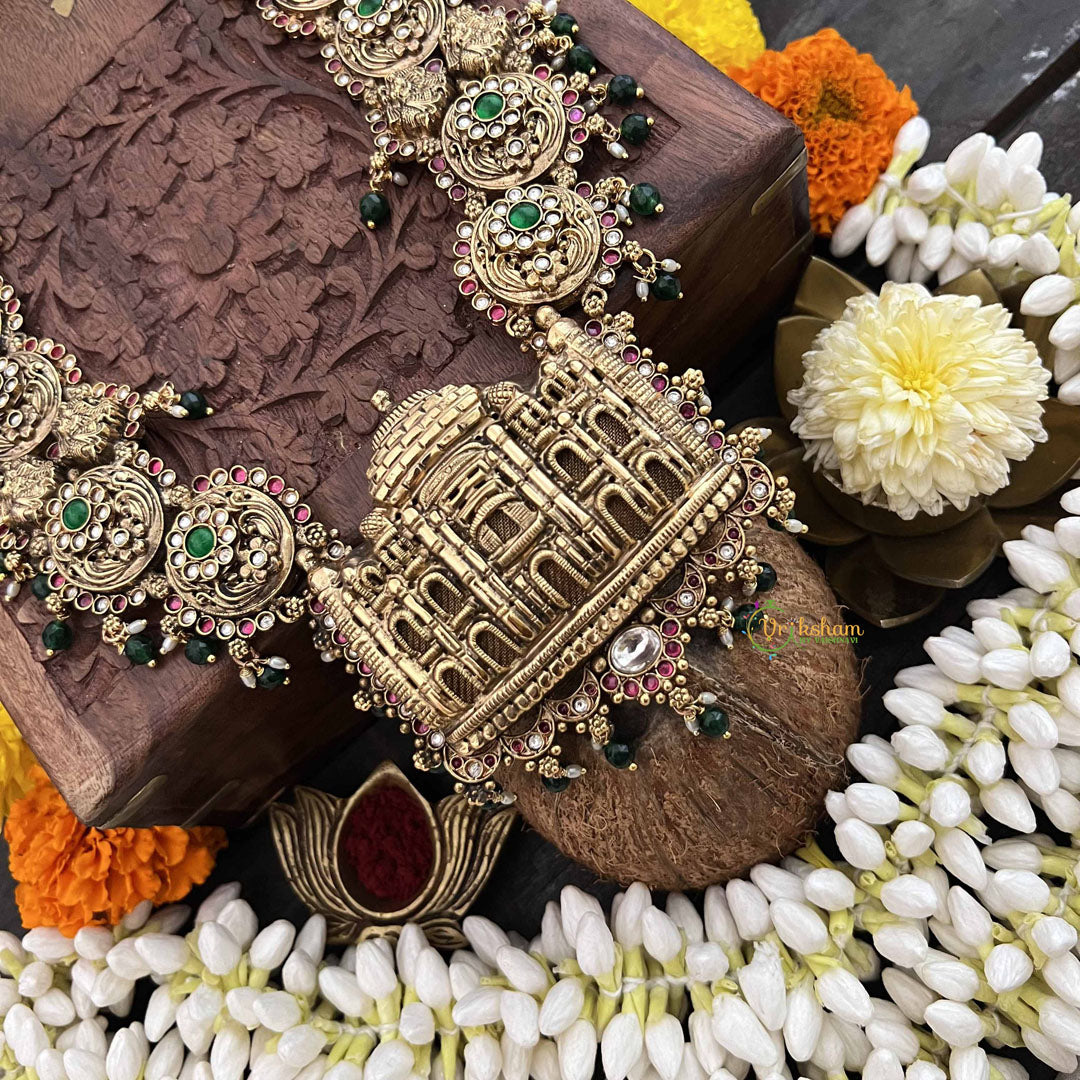 Vriksham Taj Mahal Heritage Temple With Floral Style 1 gm Gold Long Neckpiece-G20302