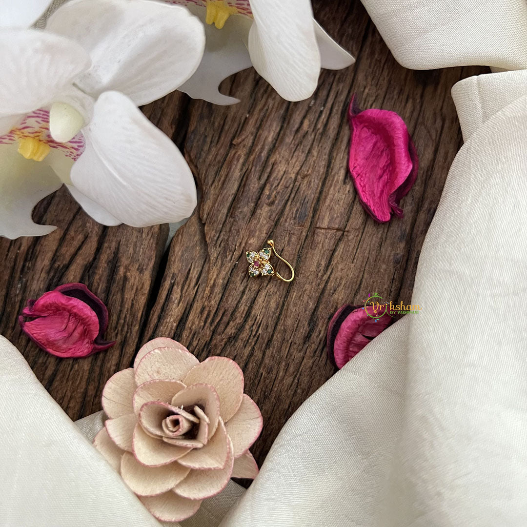 Vriksham Designer Golden Naths/Nose pin-Red White & Green-G18629