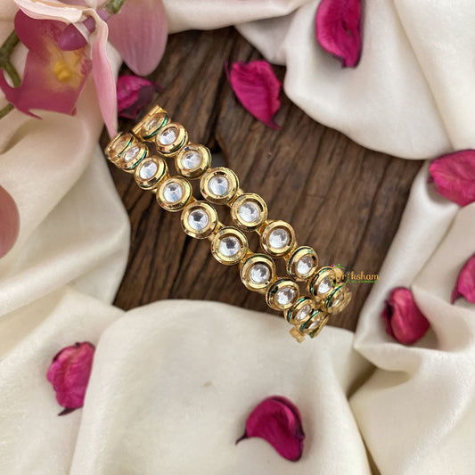 Vriksham Antique Gold Look Alike Kundan Bangle-Screw Type Bangles-White-G16500