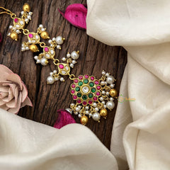 Vriksham Designer Floral Bridal Design Pearl Kundan Jadau Maang Tikka-Gold Bead-J3489