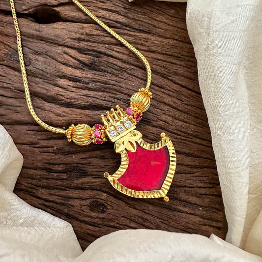 Traditional Kerala Palakka Pendant Neckpiece-Red-G13285