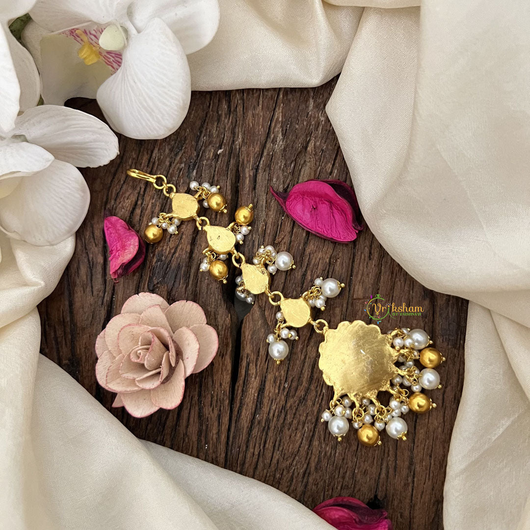 Vriksham Designer Floral Bridal Design Pearl Kundan Jadau Maang Tikka-Gold Bead-J3489