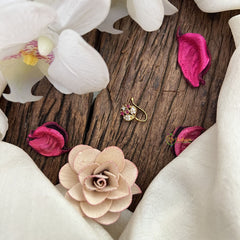 Vriksham Antique Floral Golden Naths/Nose pin-Red White-G18616