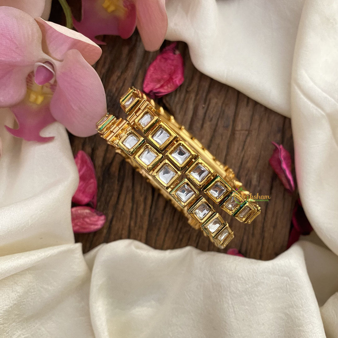 Vriksham Gold Look Alike Kundan Bangle-Screw Type Bangles-Square-G16513