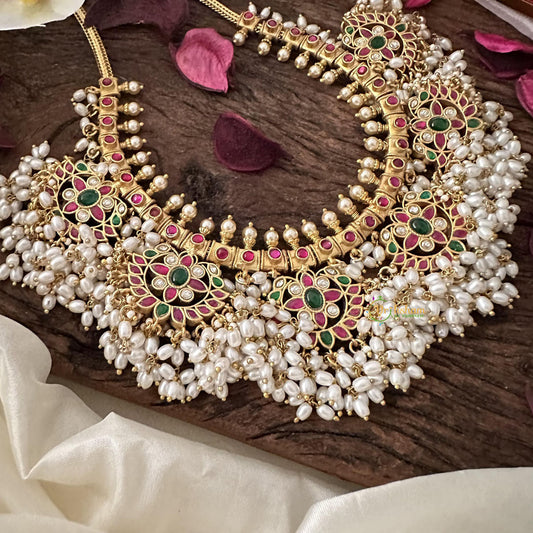 Jadau Kundan Floral Guttapusalu-Rice Pearl-J2394