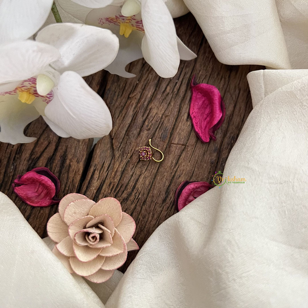 Vriksham Designer Square Golden Naths/Nose pin-Red-G18626