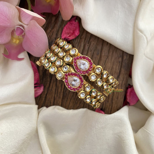 Vriksham Exquisite Gold Look Alike Kundan Bangle-Screw Type Bangles-Pink-G16511