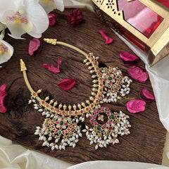 Floral Peacock Jadau Kundan Guttapusalu-Rice Pearl-J2393