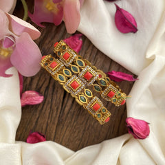 Vriksham Antique AD Stone Bangles-Coral-G16514