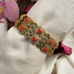 Vriksham Antique AD Stone Bangles-Coral-G16514