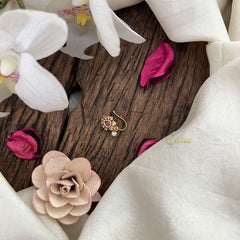 Vriksham Golden Naths/Nose pin-Tear Drop-Red White-Pearl-G18621