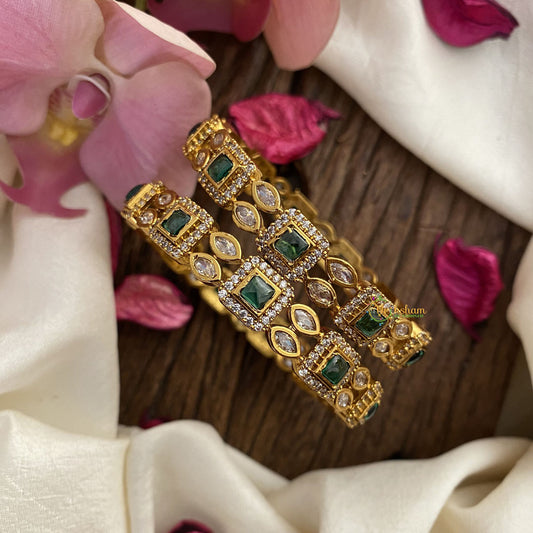 Vriksham Antique AD Stone Bangles-Green-G16515