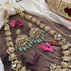 Gold Polish Long Elephant Haram-White-Aqua Green Bead-Pearl-G14743