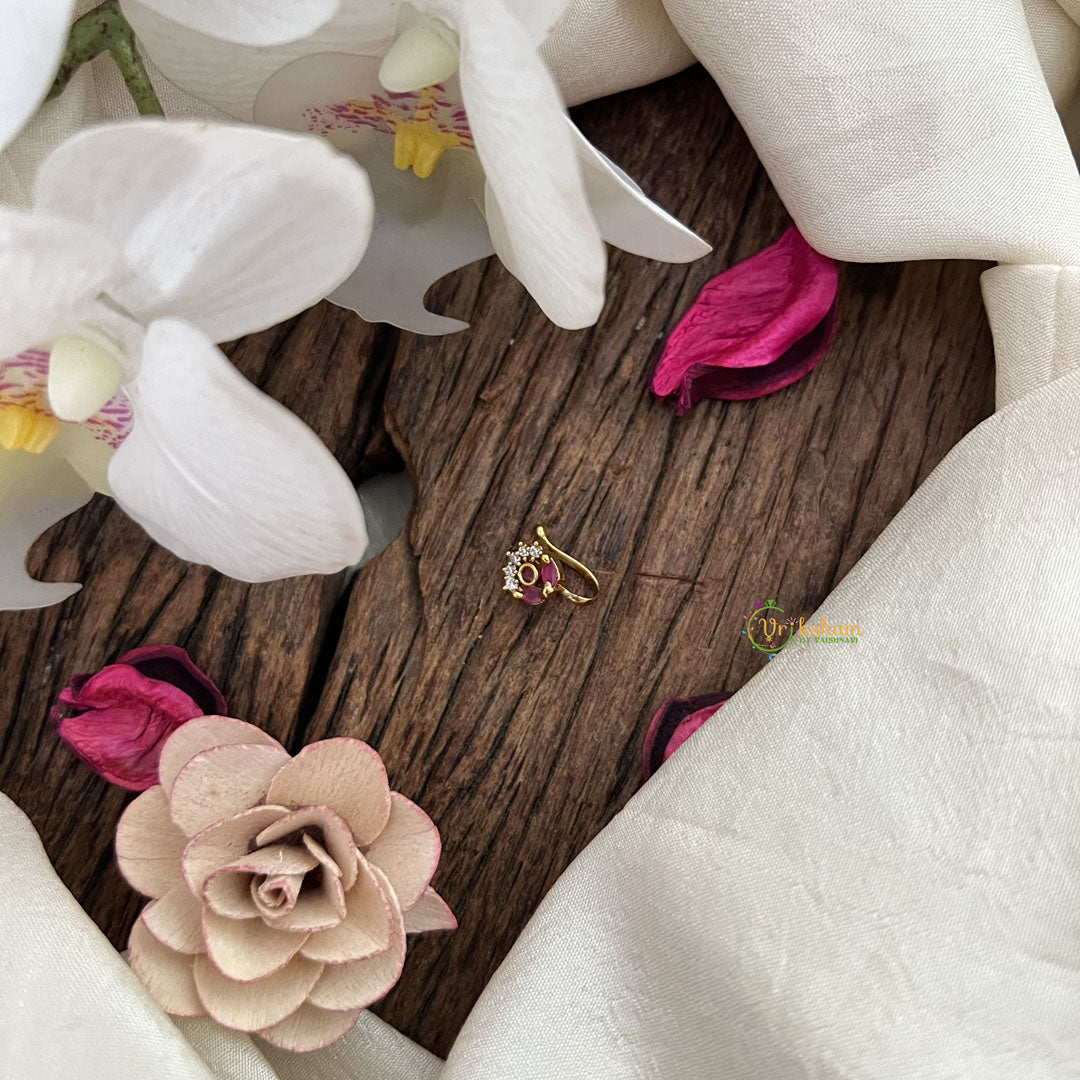 Vriksham Designer Floral Golden Naths/Nose pin-Red White-G18624