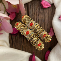 Vriksham Exquisite Lakshmi Peacock Bangles-Coral-G16528