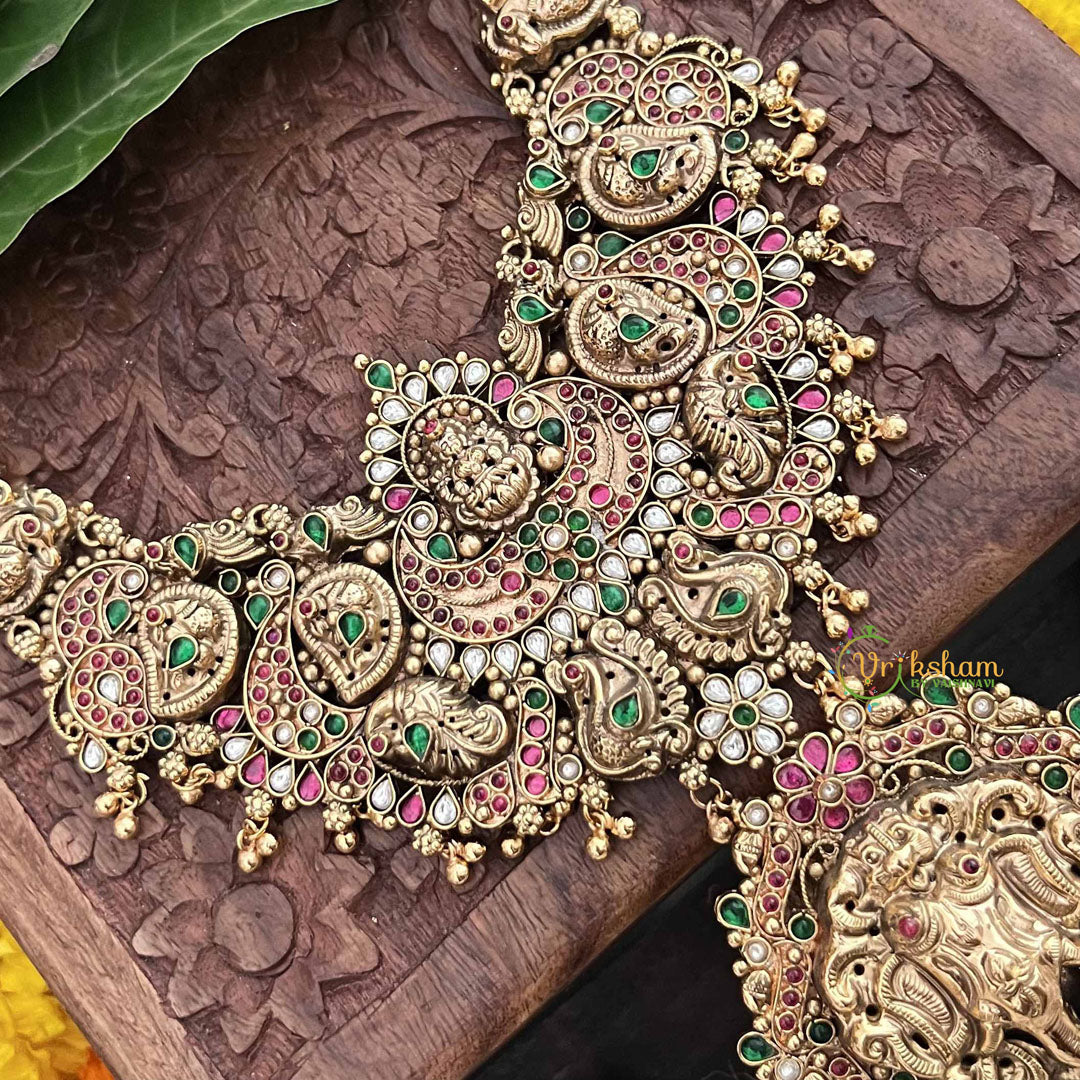 Vriksham Divine Lakshmi Peacock With Elephant Pendant 1 gm Gold Finish Neckpiece-Gold Bead-G20321