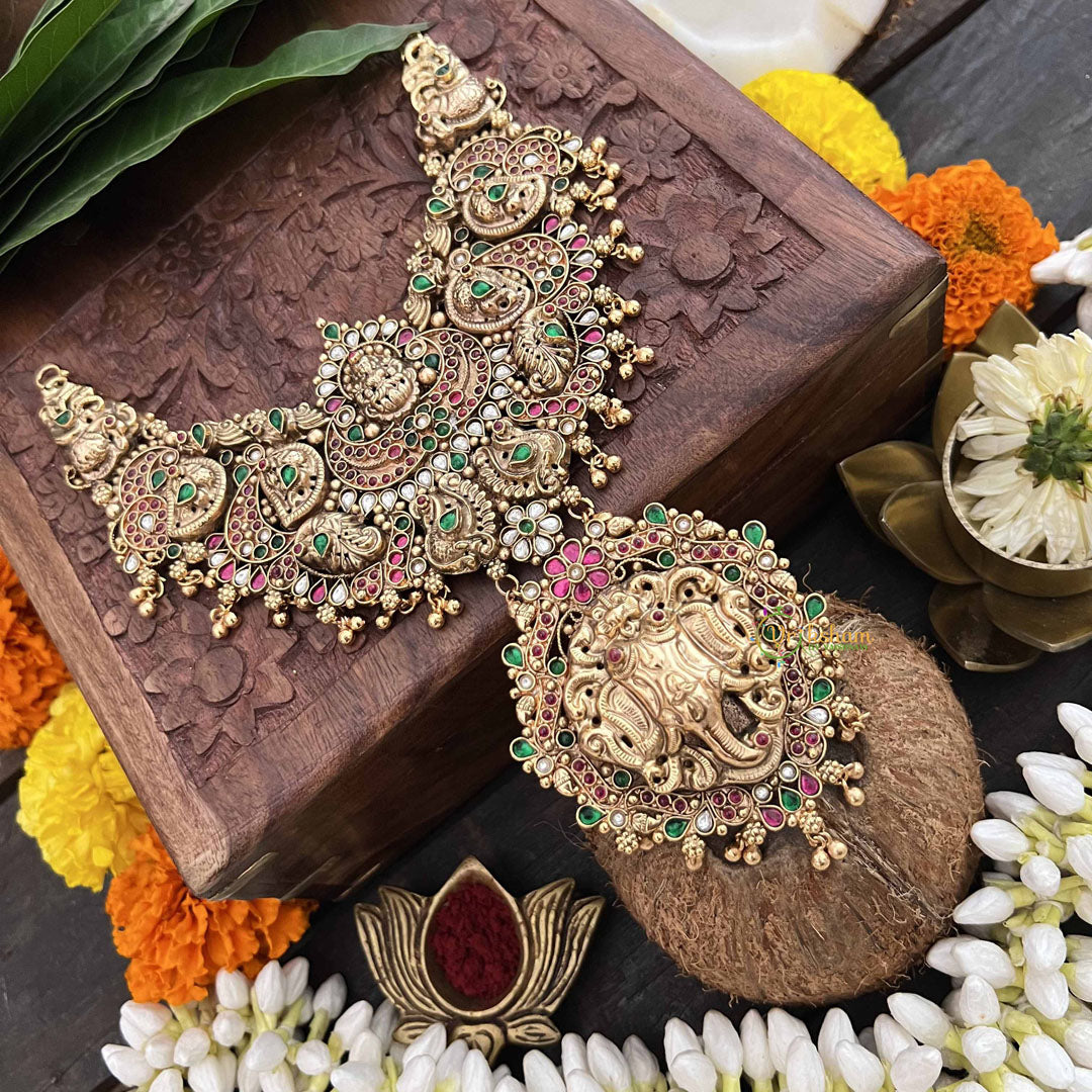 Vriksham Divine Lakshmi Peacock With Elephant Pendant 1 gm Gold Finish Neckpiece-Gold Bead-G20321
