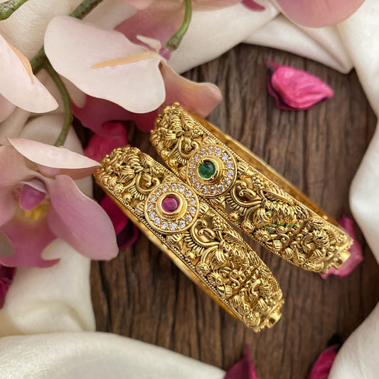 Vriksham Antique Gold Look Alike Bangles-Red Green-G16518