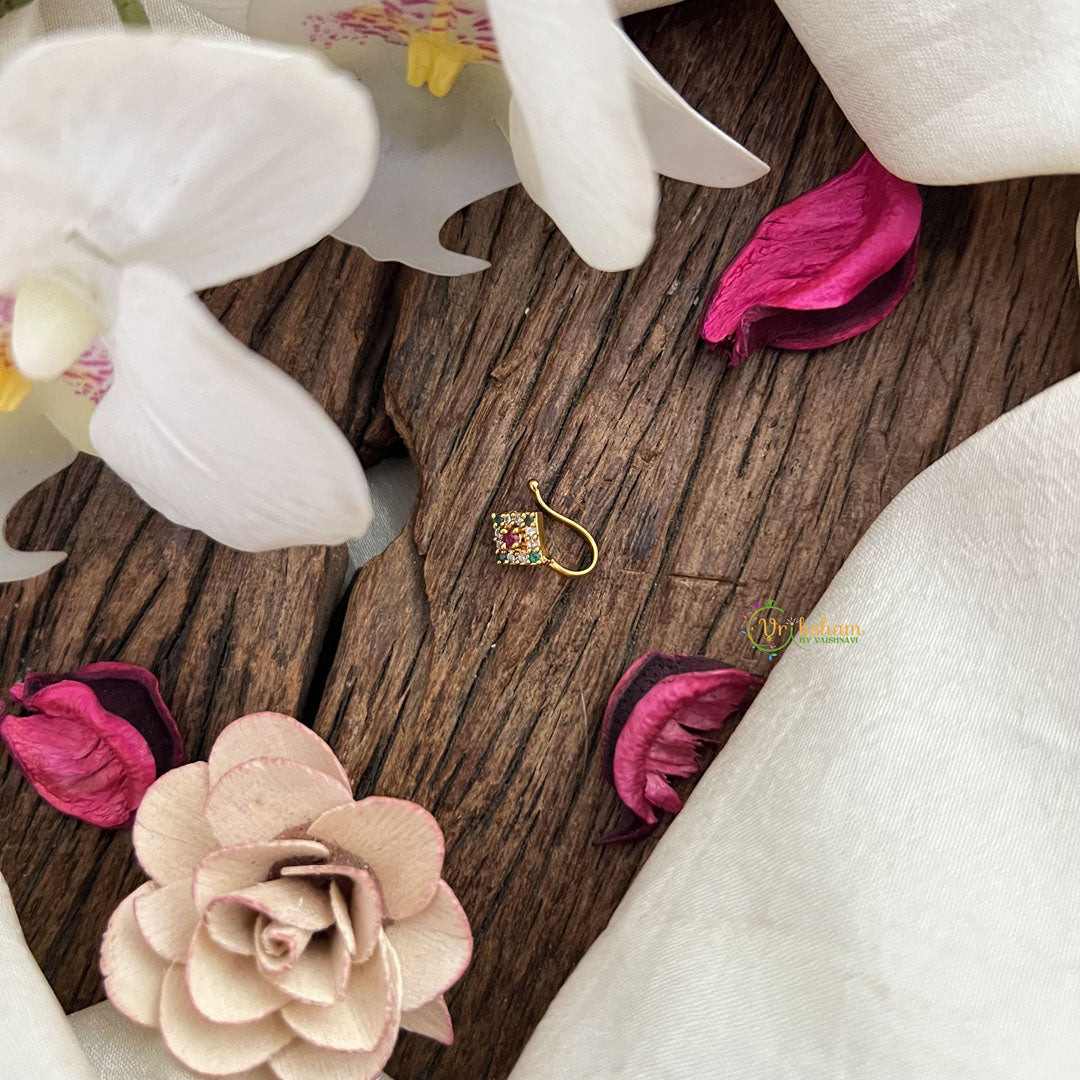 Vriksham Diamod Shape Golden Naths/Nose pin-Multi Color-G18642
